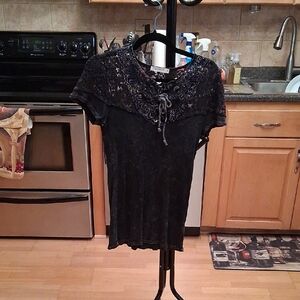 T Party Fashion Navy Blue Lace Blouse